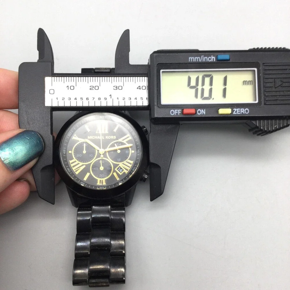 Michael Kors Breken Womens Watch 40mm Black Chronograph MK-6302 New Battery 7.5" - Picture 13 of 15